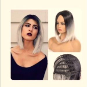 Ombré Synthetic Wig Black To Gray Short Bob